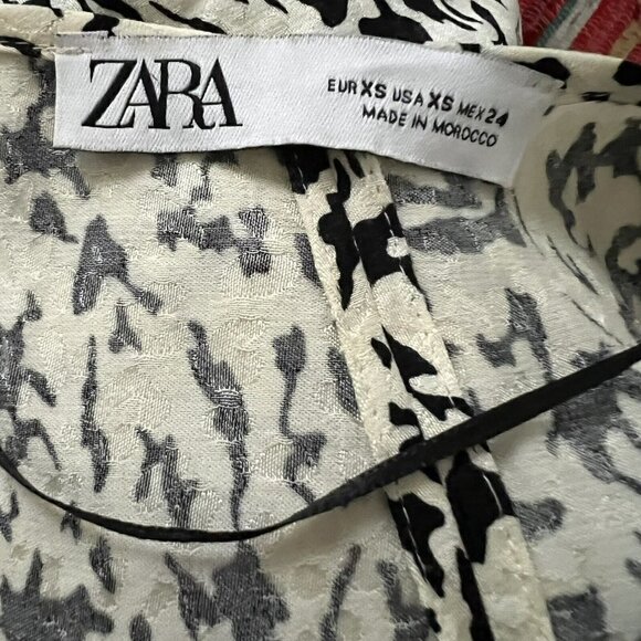 ZARA wrapped dolman balloon sleeve blouse top XSMALL IVORY black abstract print - Picture 15 of 16